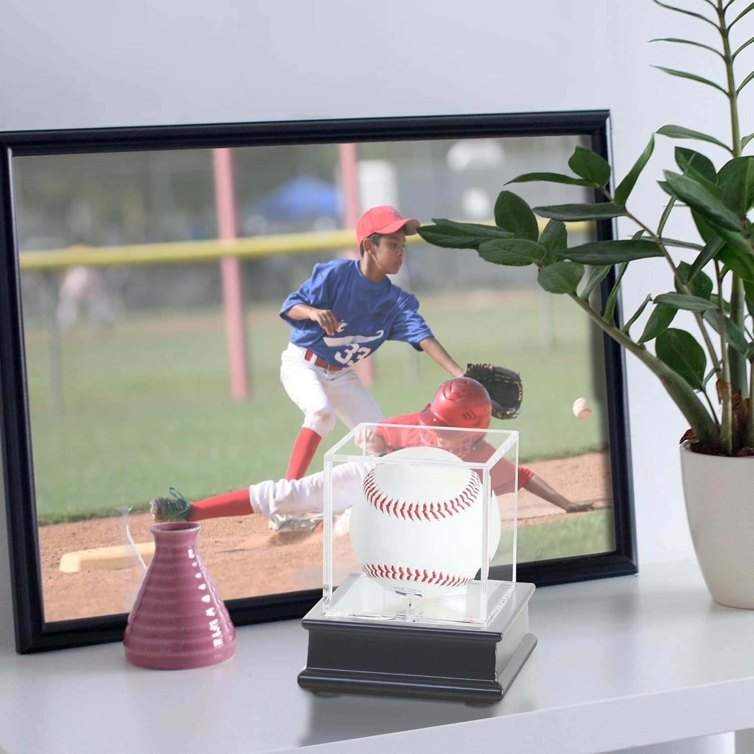 Wooden Baseball Display Case High Protection UV Acrylic Signed Ball Stand