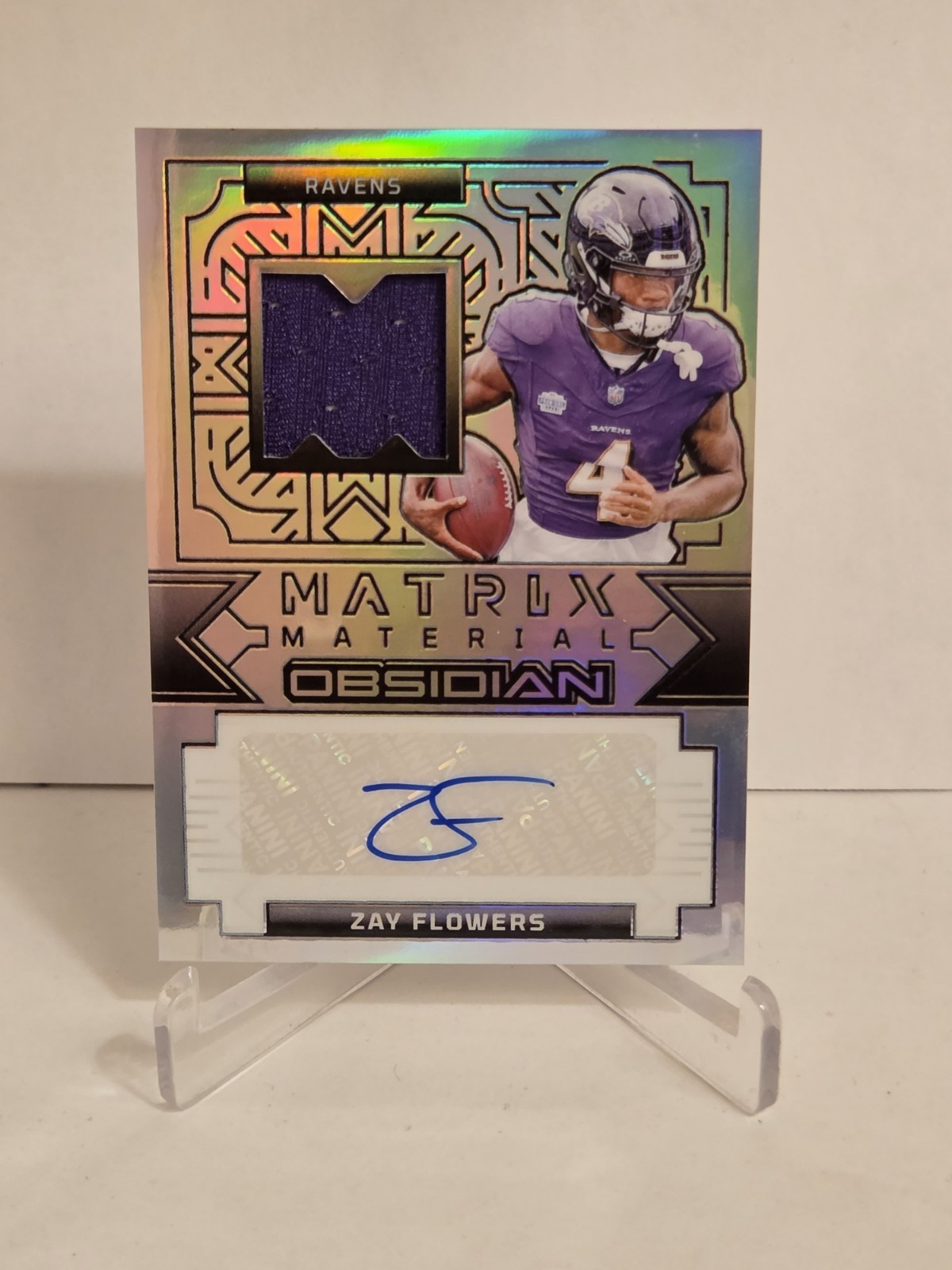 2024 Obsidian Zay Flowers MATRIX MATERIAL Silver Patch Auto /99 Ravens #MMA-ZFS