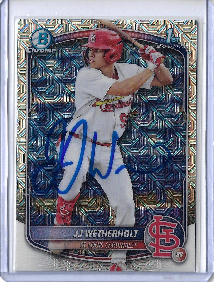 JJ Wetherholt Autographed 2025 Bowman Chrome Prospects MOJO REFRACTOR BCP22 RC