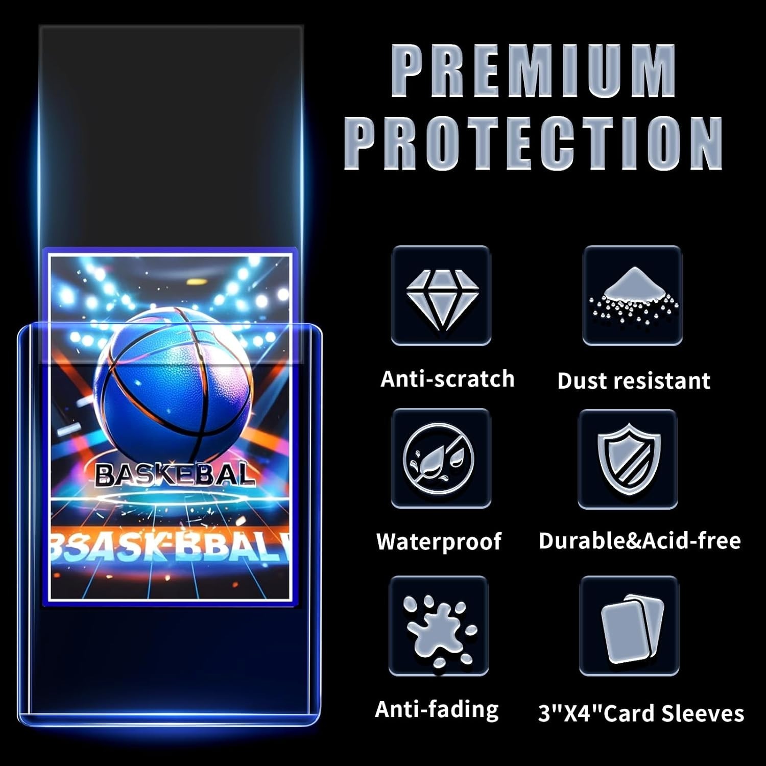 200 Transparent Card Sleeves Set: Superior Quality for Collectors – Blue Finish