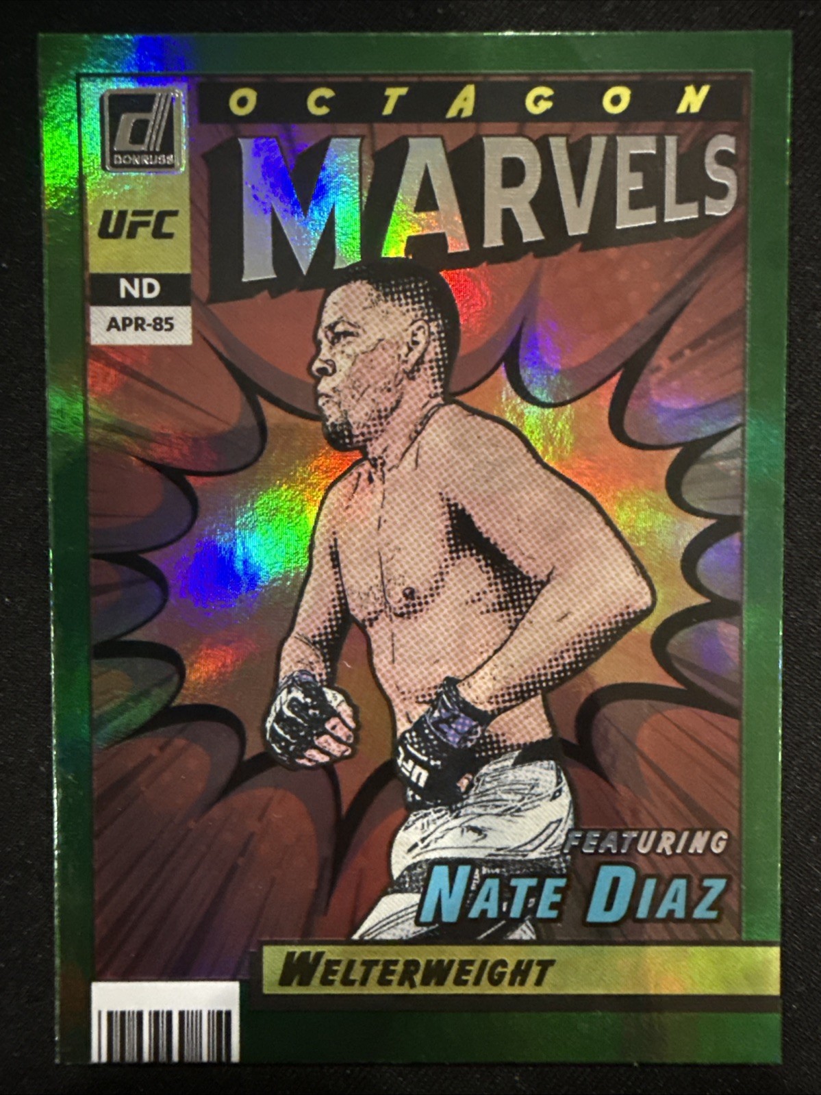 2022 Donruss UFC Nate Diaz No. 14 Octagon Marvels Green Flood Insert Holo