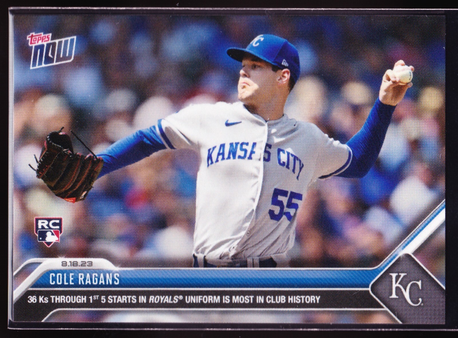 Cole Ragans Royals Rookie 1st 5 Game = 36 K v Cubs 2023 Topps Now 722 SP Base RC