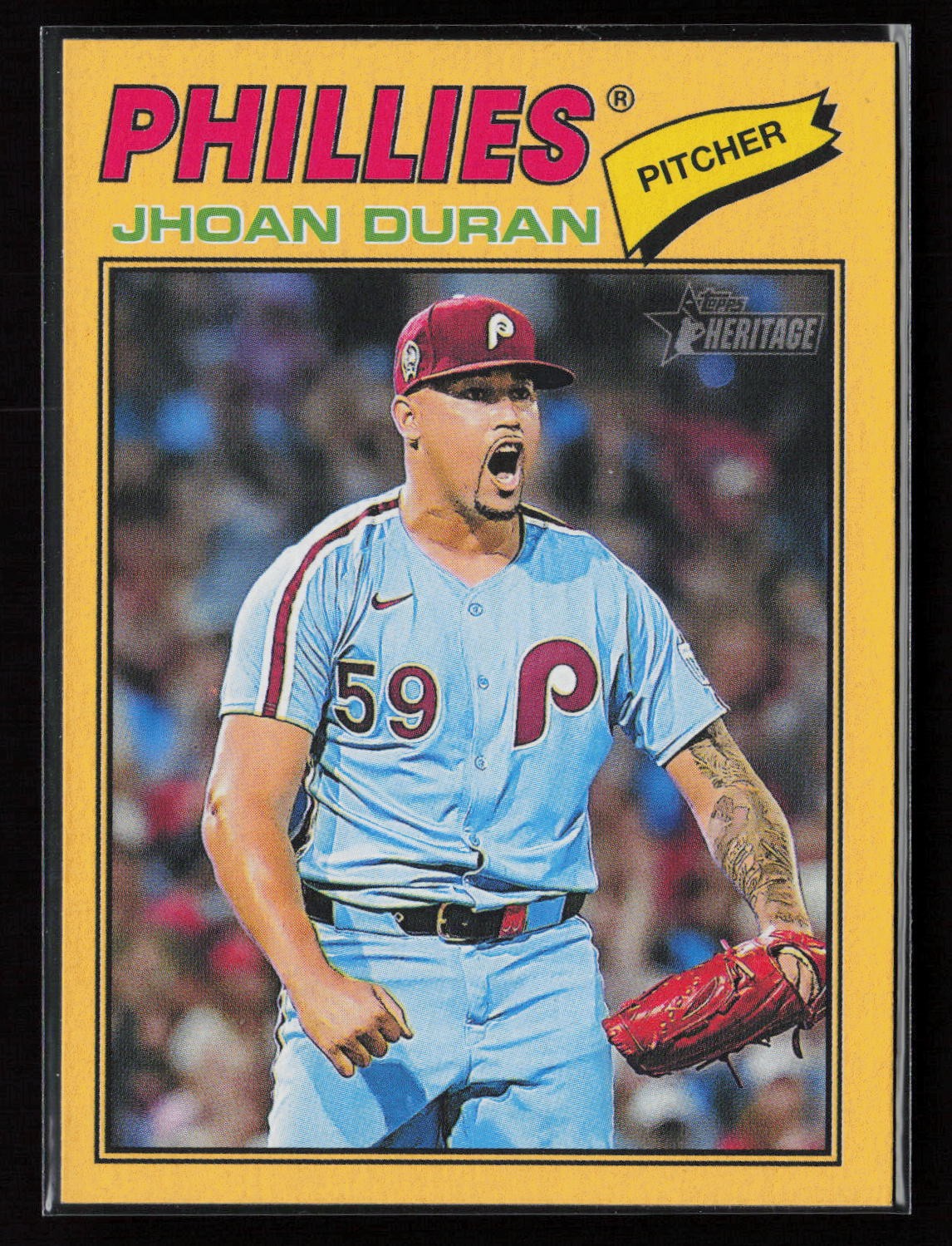 2026 Topps Heritage #14 Jhoan Duran Dark Yellow Phillies Baseball Card