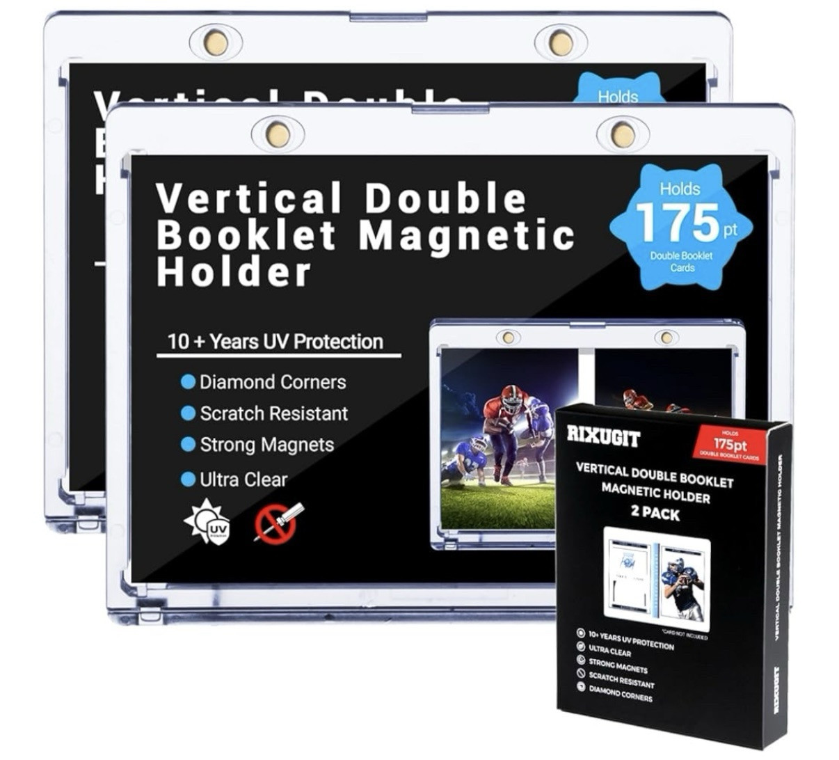 Vertical Booklet ONE-TOUCH 175pt Magnetic Card Holder UV Protection 2 Pack