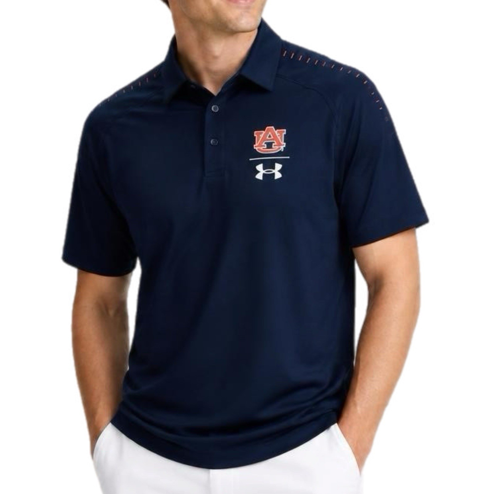 Auburn Tigers Mens Polo Under Armour Heat Gear Navy Blue Collared Top – M