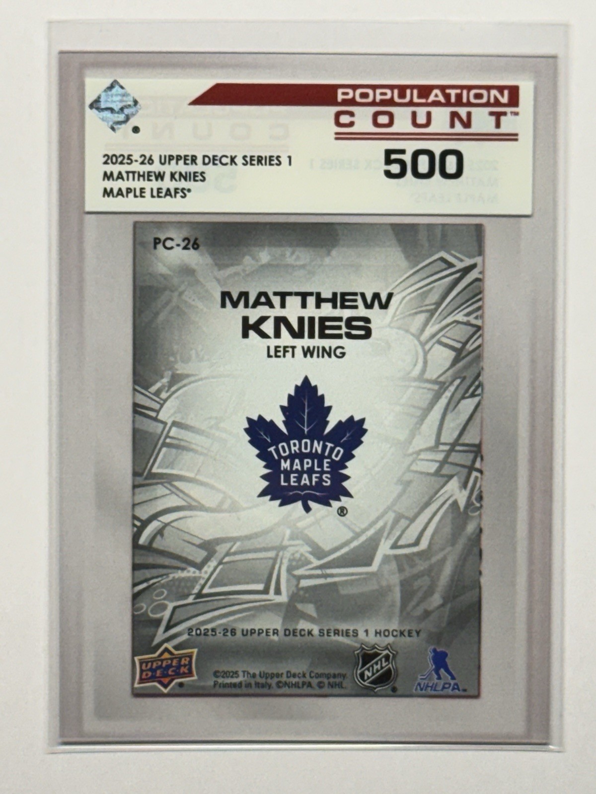 2025-26 Upper Deck Series 1 – Matthew Knies #PC-26 POPULATION COUNT 500