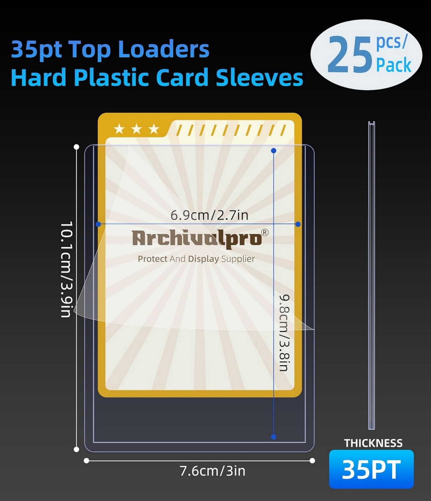 Clear Blue PVC Toploaders 35PT For Baseball Basketball Cards 25/50/100/200pcs US