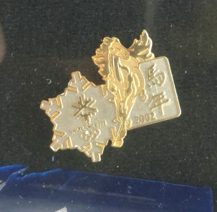 Rare 2002 Salt Lake Winter Olympics Shadow Box Display Torch Relay Pins & Ticket