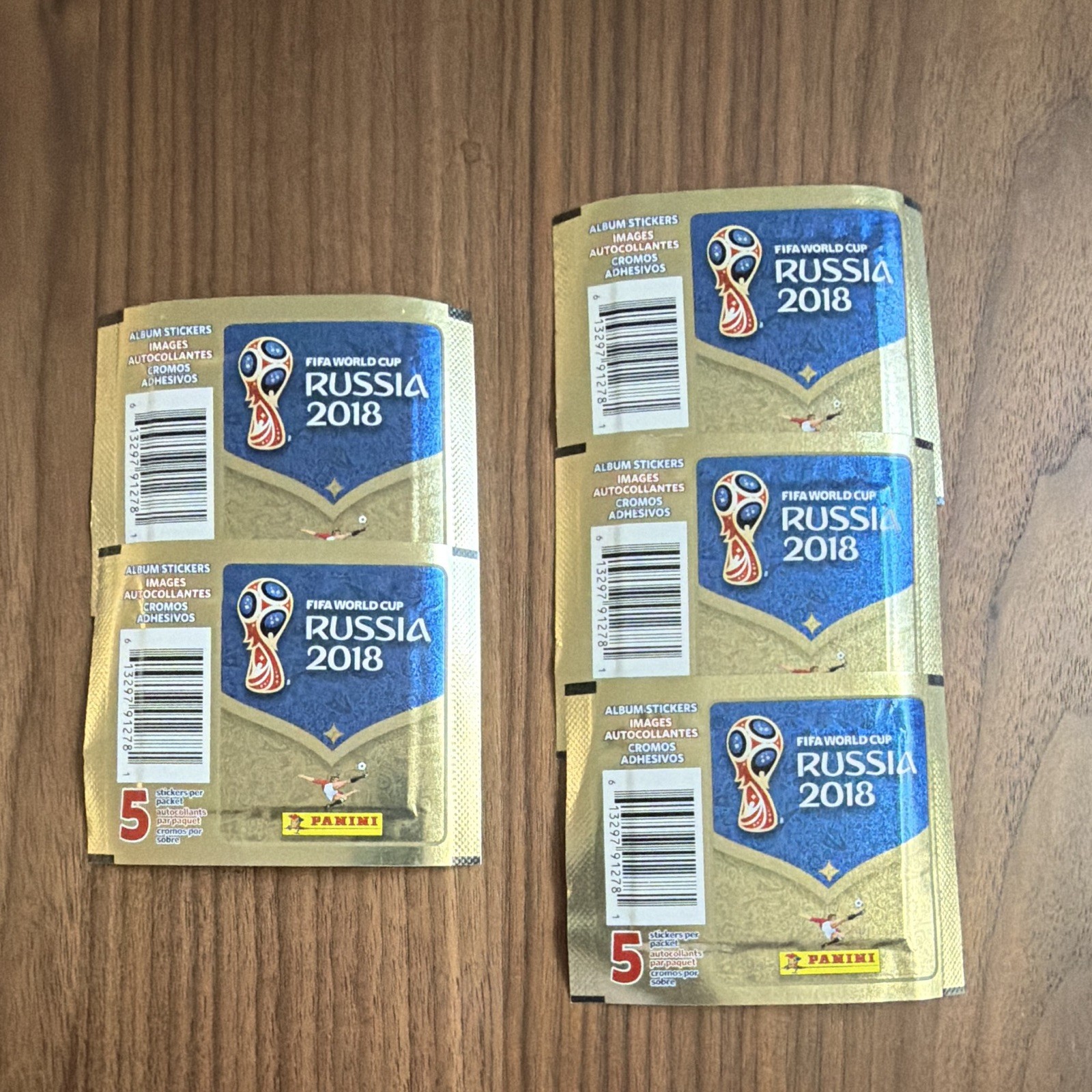 Panini 2018 FIFA World Cup Russia 5 Sealed Sticker Packs 25 Stickers USA NEW
