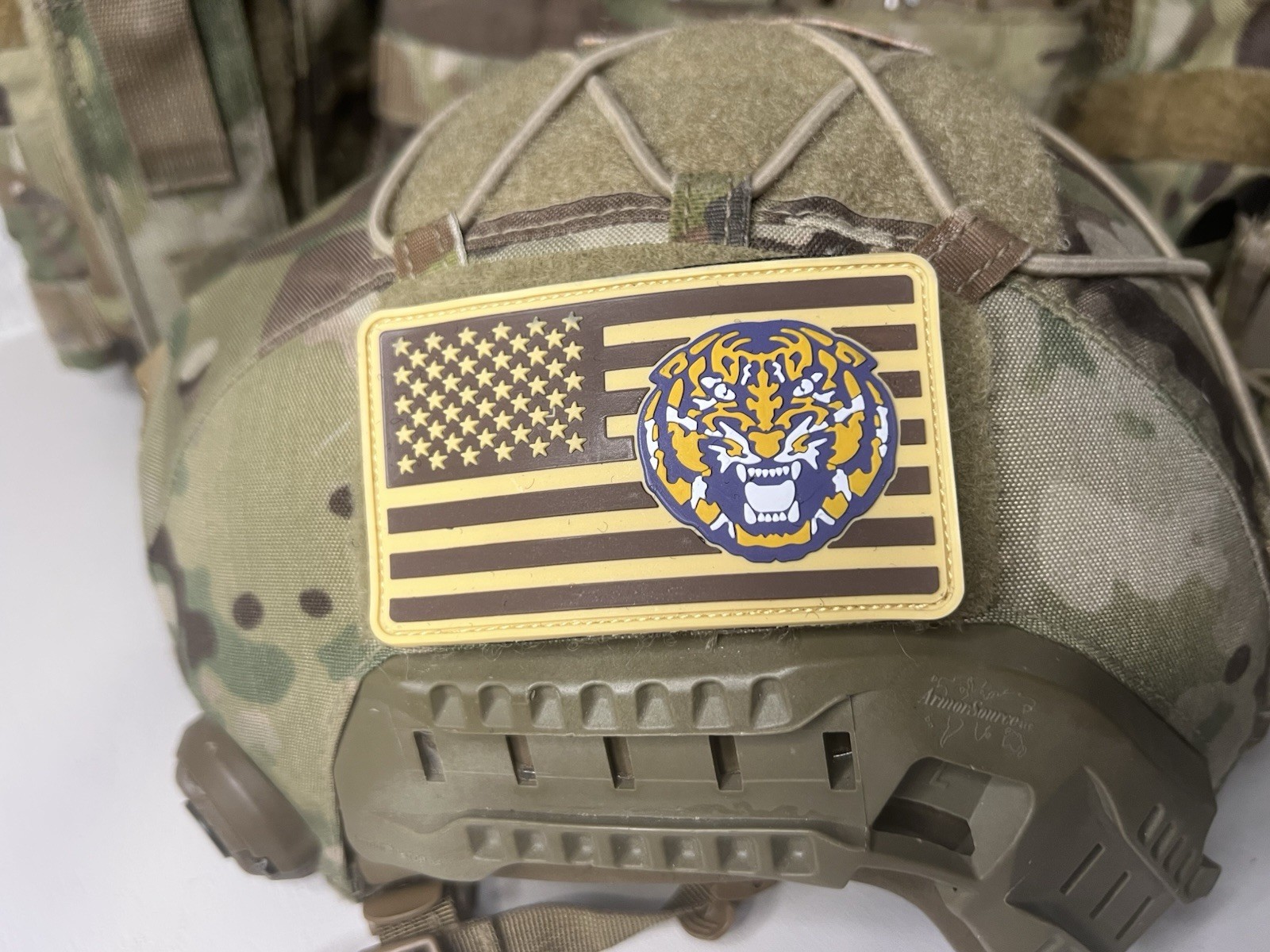 Military Combat American Flag LSU Tigers football PVC Patch W Vlcro