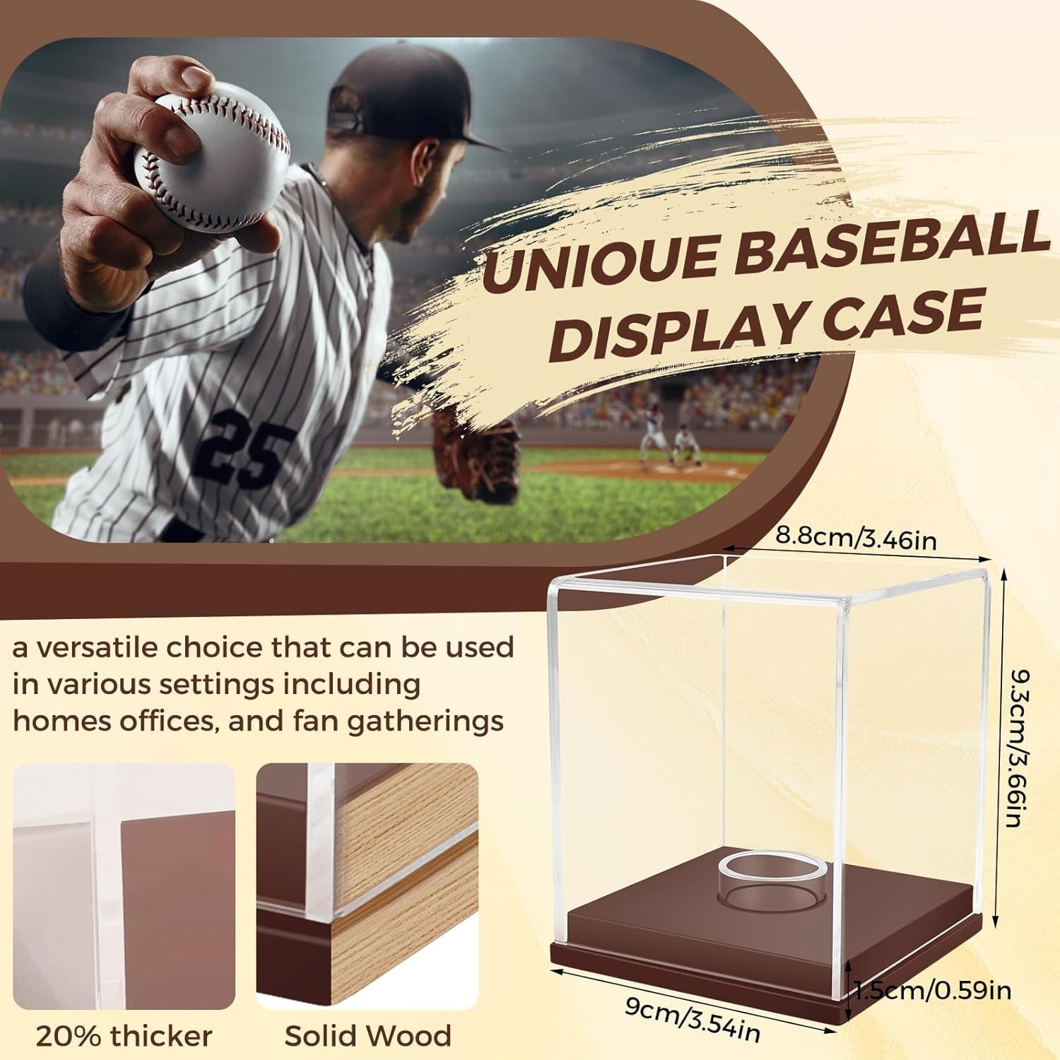 Clear Acrylic Baseball Display Case with Brown Wooden Base – Ideal Gift for Fans