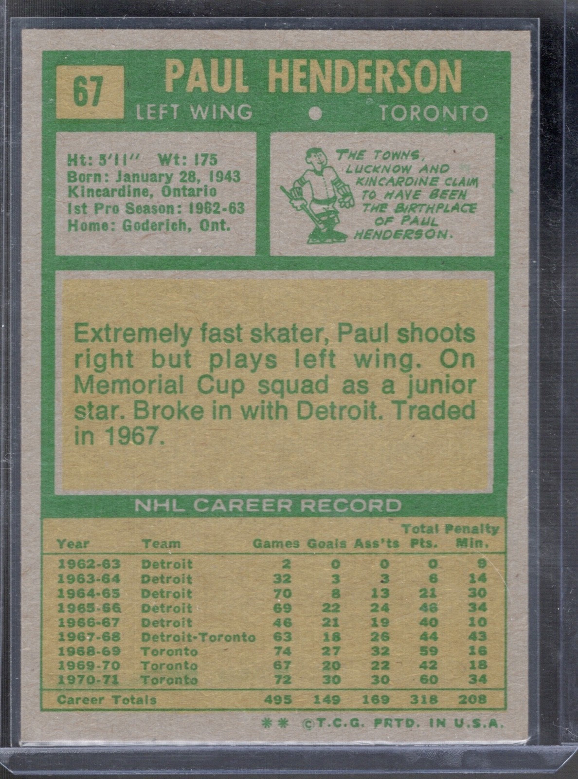 1971-72 Topps – Paul Henderson #67 ExMt/NM