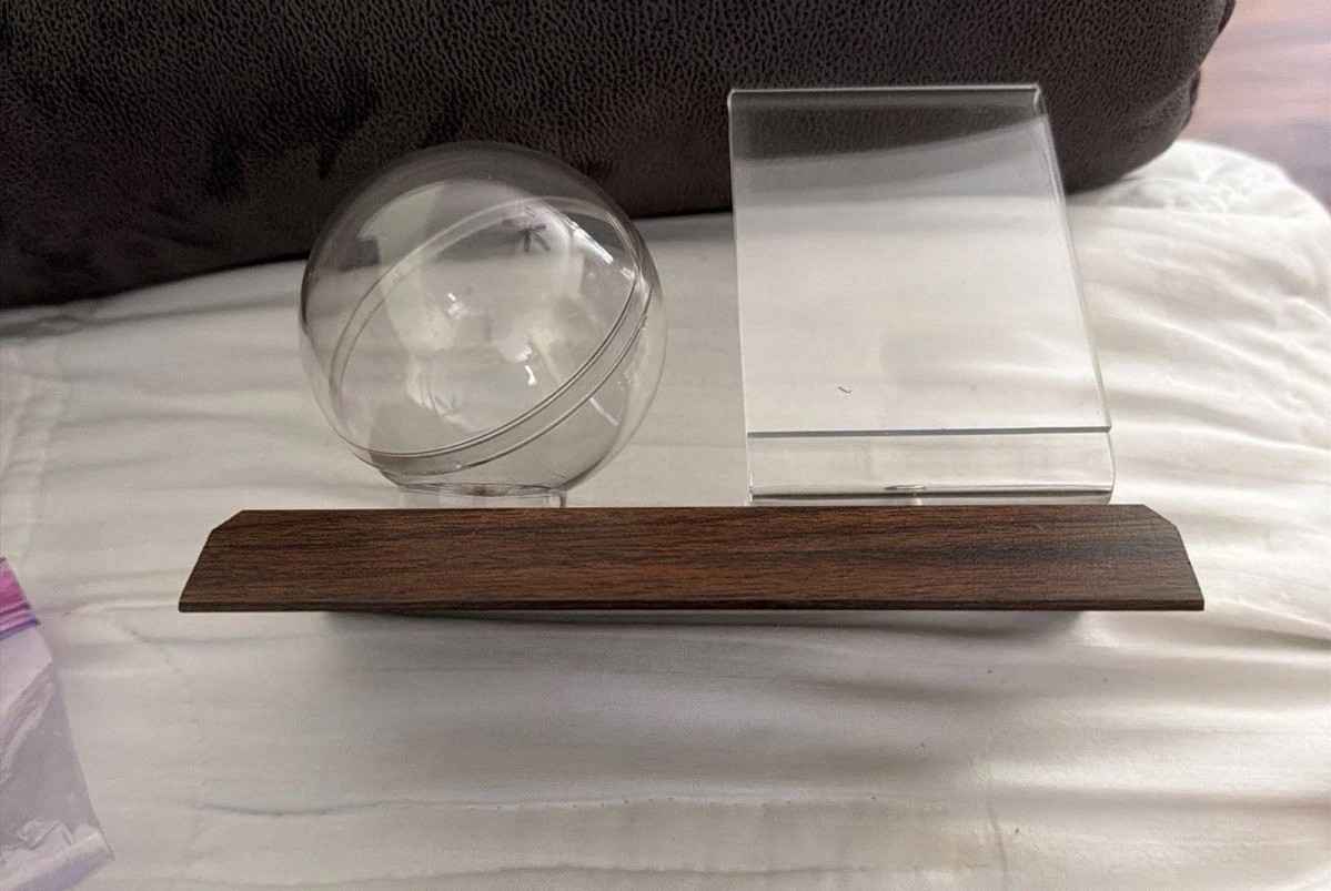 Baseball Ball & Card Display Clear Holder Protecter On Wood Base Unbranded