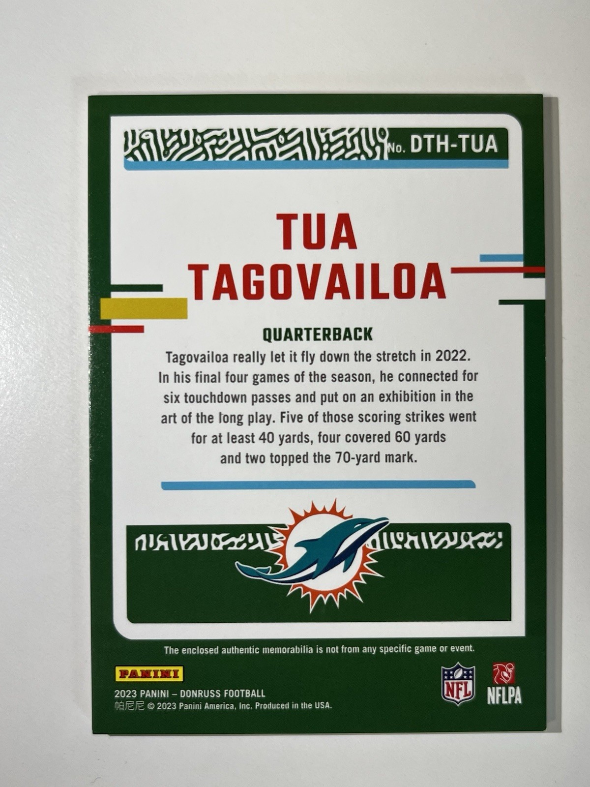 2023 Panini Donruss Tua Tagovailoa NFL Shield Patch True 1/1 DTH-TUA – Rare SSP!