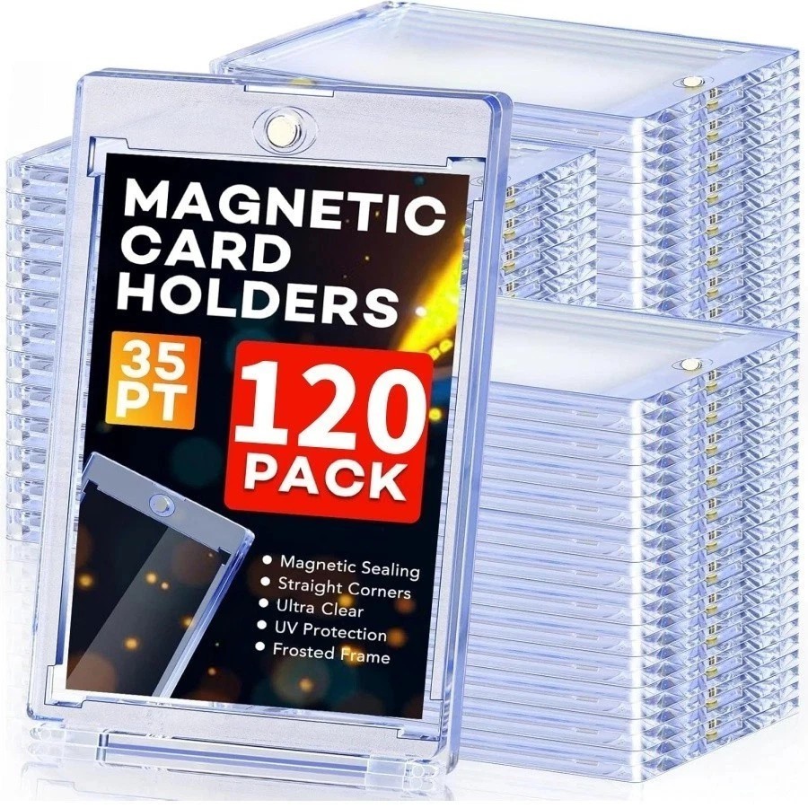 120 Pack Magnetic Card Holder 35PT U-V Protection Hard Trading Game Card Case