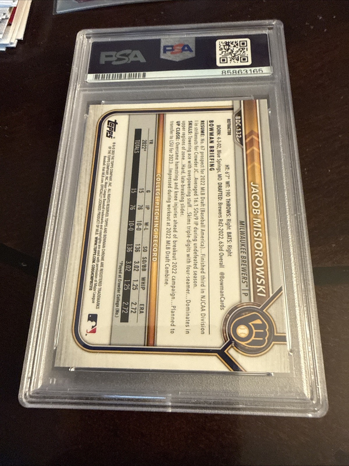 2022 Bowman 1st Jacob Misiorowski IP Auto PSA 8