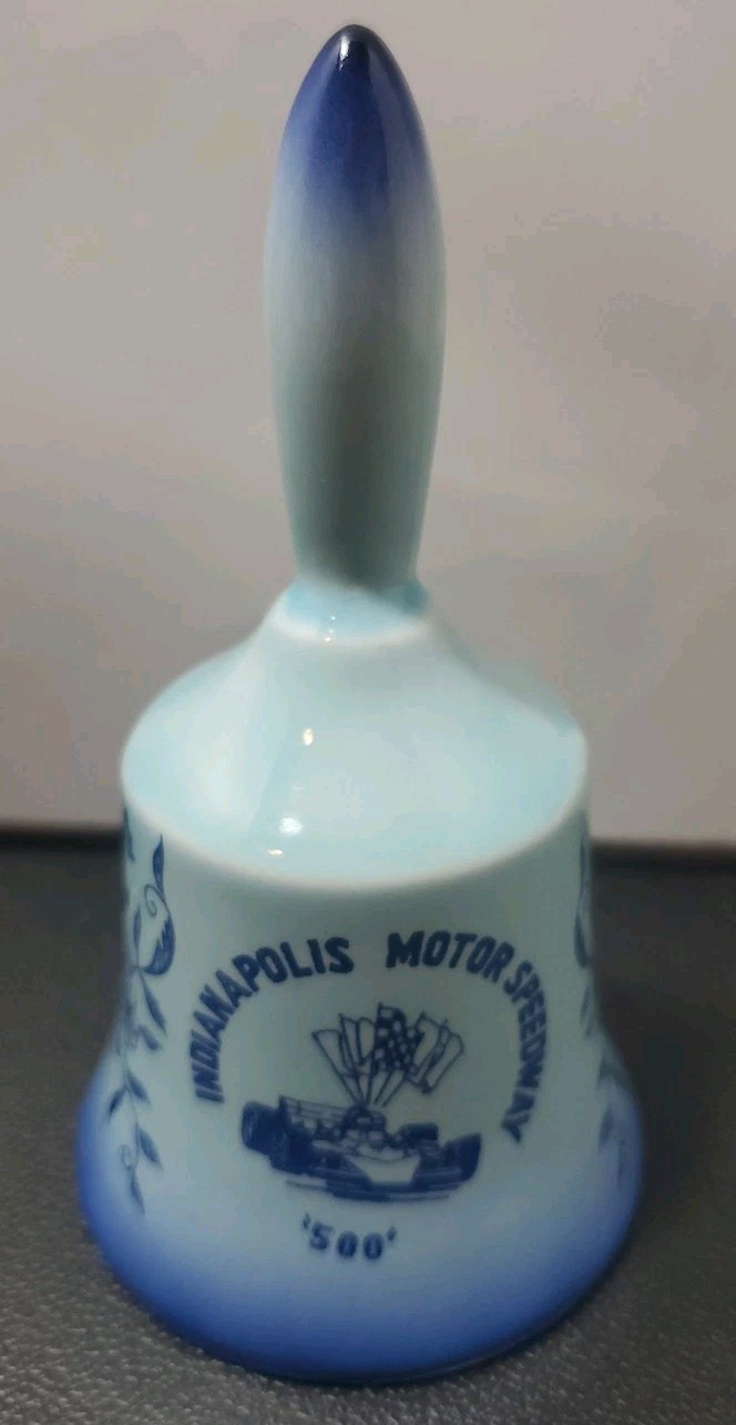 Vintage INDIANAPOLIS MOTOR SPEEDWAY 500 Blue Ceramic Bell Made In Japan 4.5 in