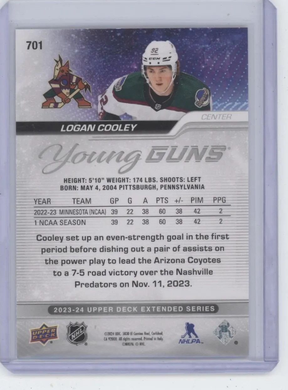 2023-24 Upper Deck Extended Series Young Guns Logan Cooley #701