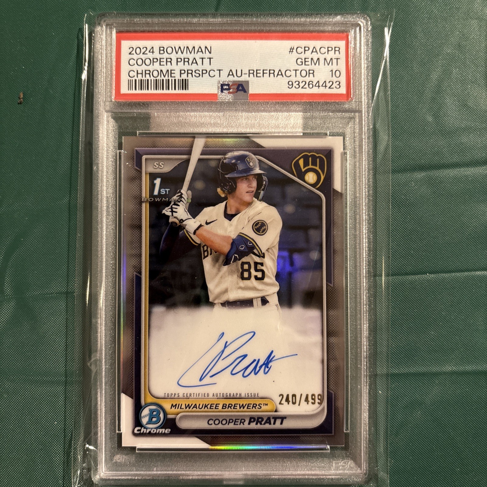 2024 Bowman Chrome Cooper Pratt Auto Refractor /499 #CPA – CPR PSA 10 Gem Mint