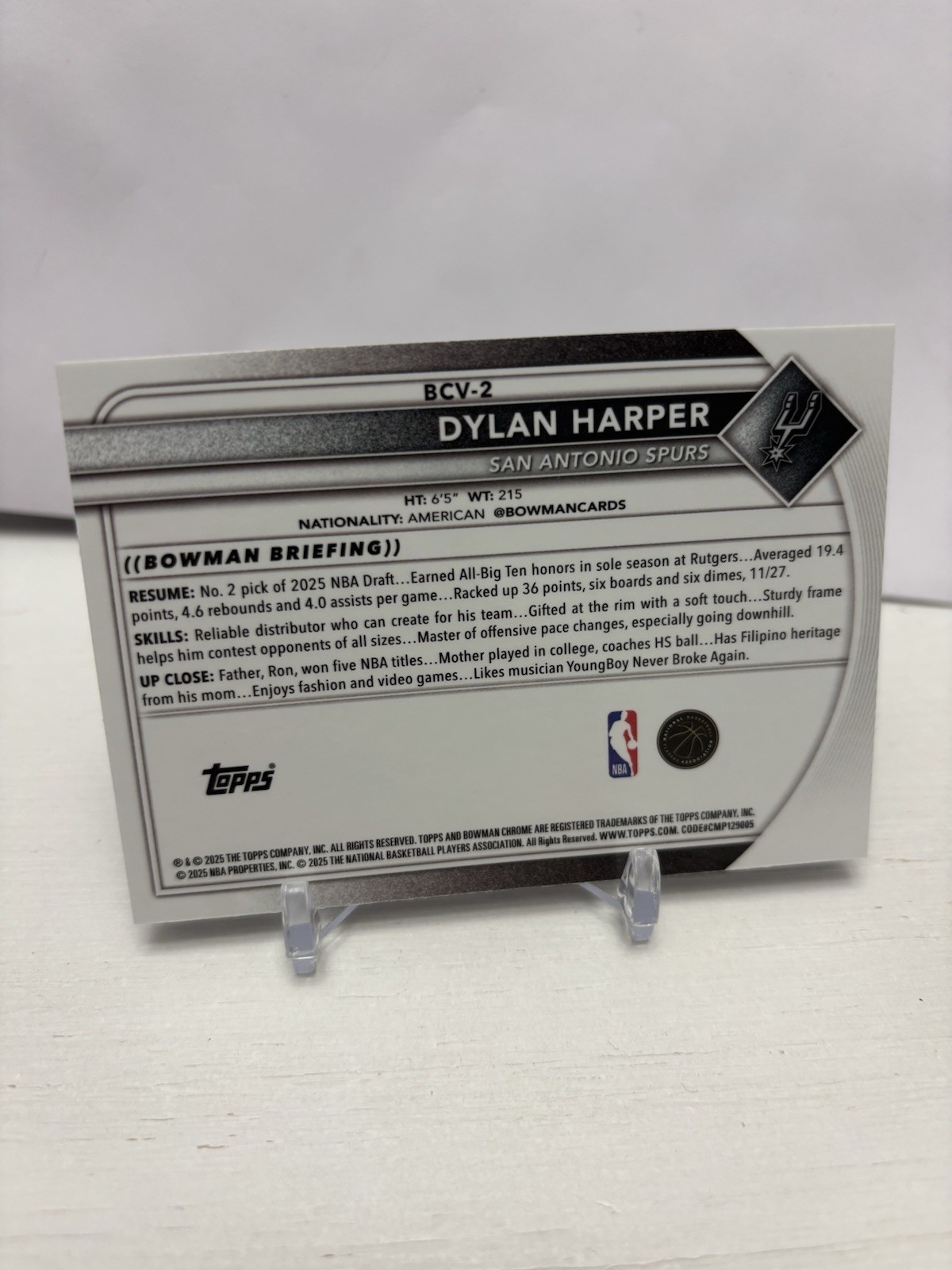 Dylan Harper Rookie Mojo Refractor 2025-26 Bowman Basketball RC Spurs #BCV-2 NBA