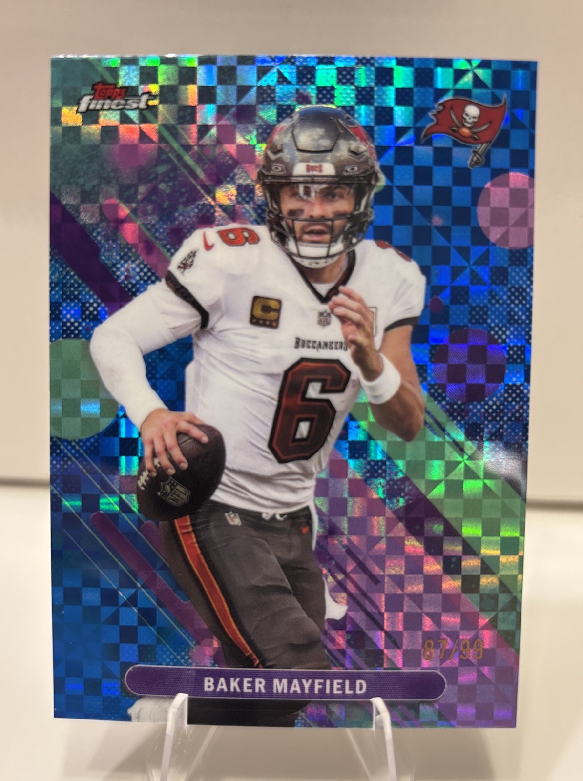 Baker Mayfield 2025 Topps Finest #66 Blue X-Fractor 87/99