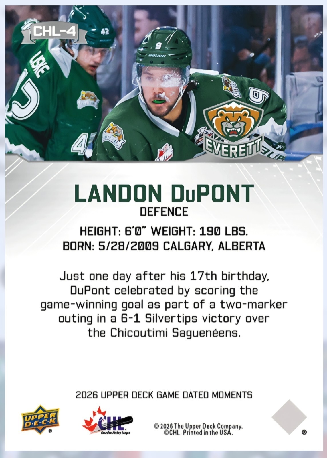 2025-26 Upper Deck Game Dated Moments #CHL-4 Landon DuPont Epack
