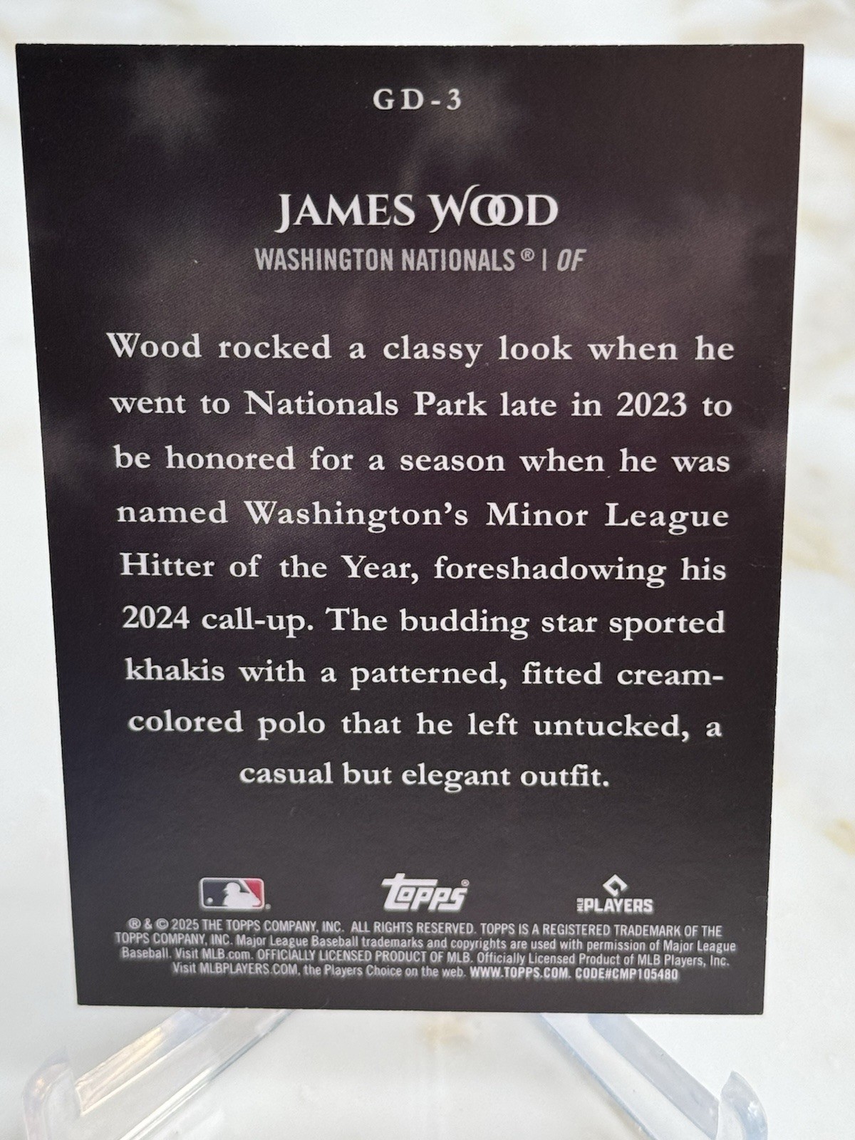 2025 Topps Series 1 Celebration – James Wood Gameday Drip (RC) #GD-3 Nationals