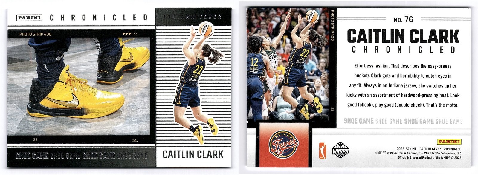 2025 Panini Caitlin Clark Chronicled #76 Kobe Bryant Shoe Game Indiana Fever