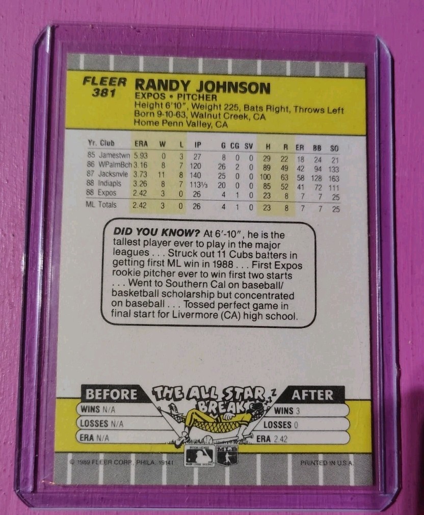 1989 Fleer – Randy Johnson #381 Completely Blacked Out Billboard (RC)