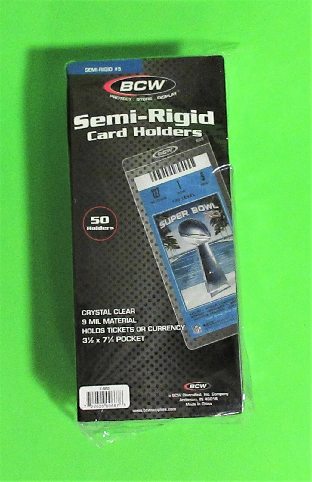 50 SEMI-RIGID CARD HOLDER SR5, FOR TICKETS OR CURRENCY,9 MIL, 3-3/8 x 7 POCKET