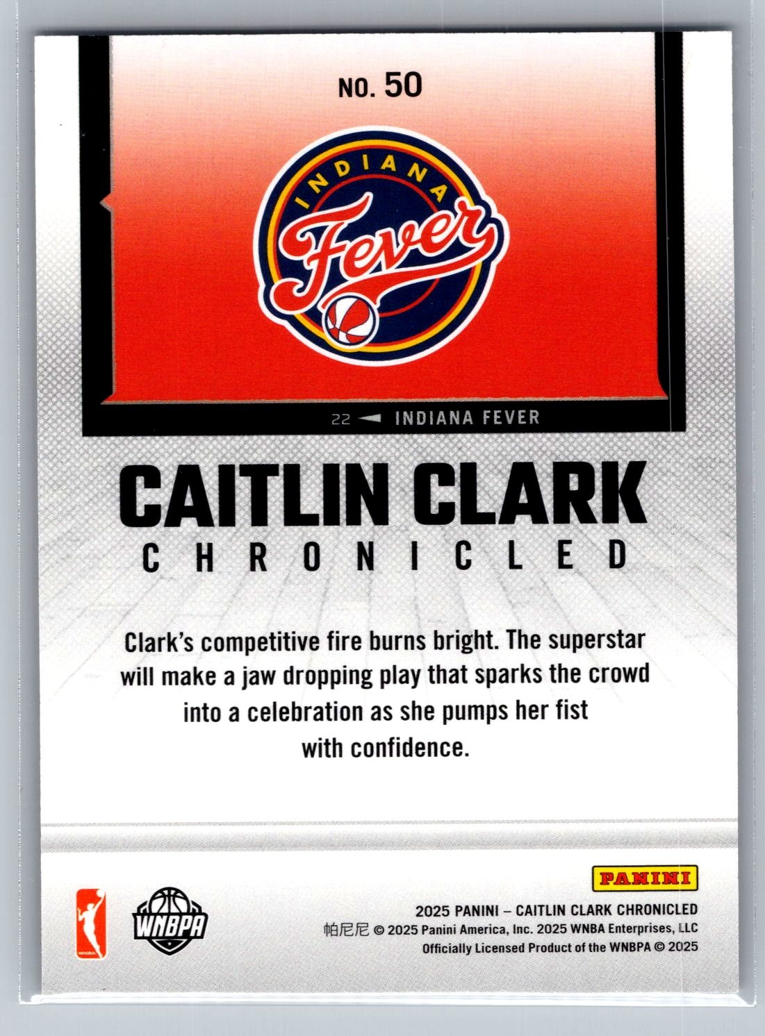 2025 Panini Caitlin Clark Chronicled CAITLIN CLARK #50 Indiana Fever Holo