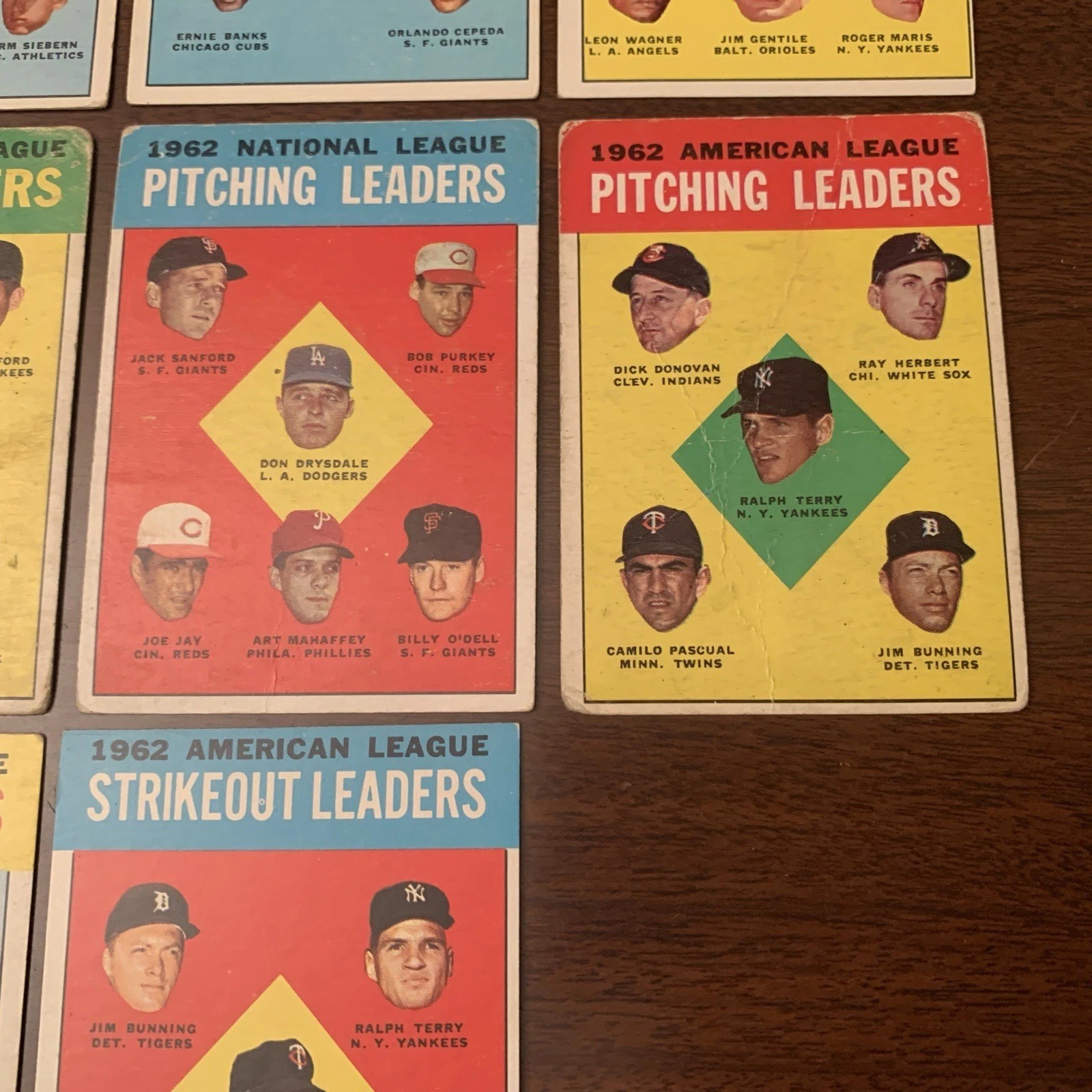 1963 Topps MLB Baseball Set/#1–4/LEADER CARDS/NYY Mantle/Mays/Aaron/Maris/Banks+