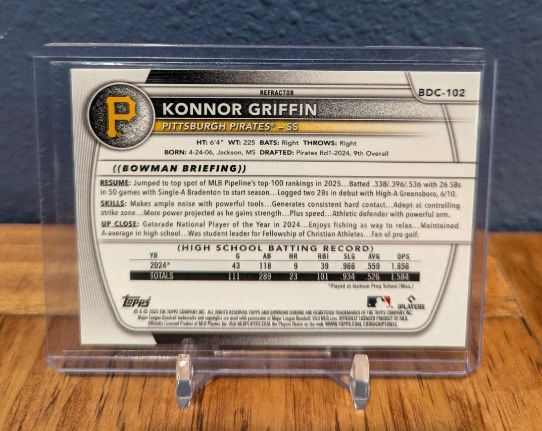 2025 Bowman Chrome Draft Baseball Konnor Griffin Refractor #BDC-102 Pirates