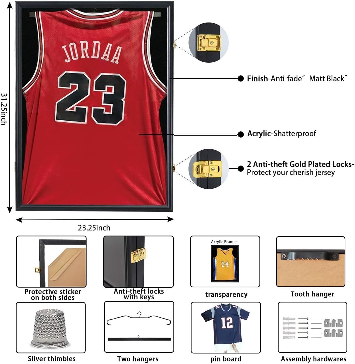 Jersey Display Case 3 Pack Large Shadow Box Lockable UV Protection Black Frame