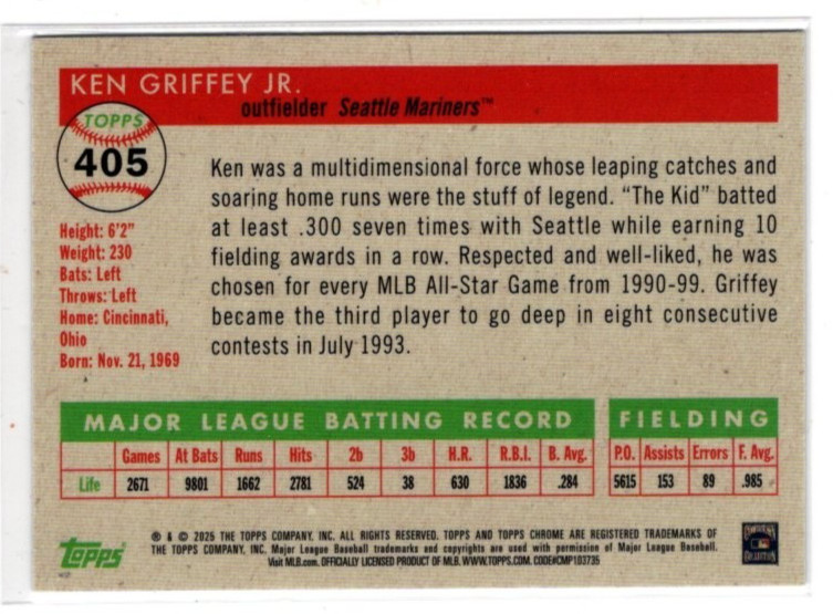 KEN GRIFFEY JR ⚾ SEATTLE MARINERS ⚾ 2026 TOPPS CHROME #405 * FREE SHIPPING