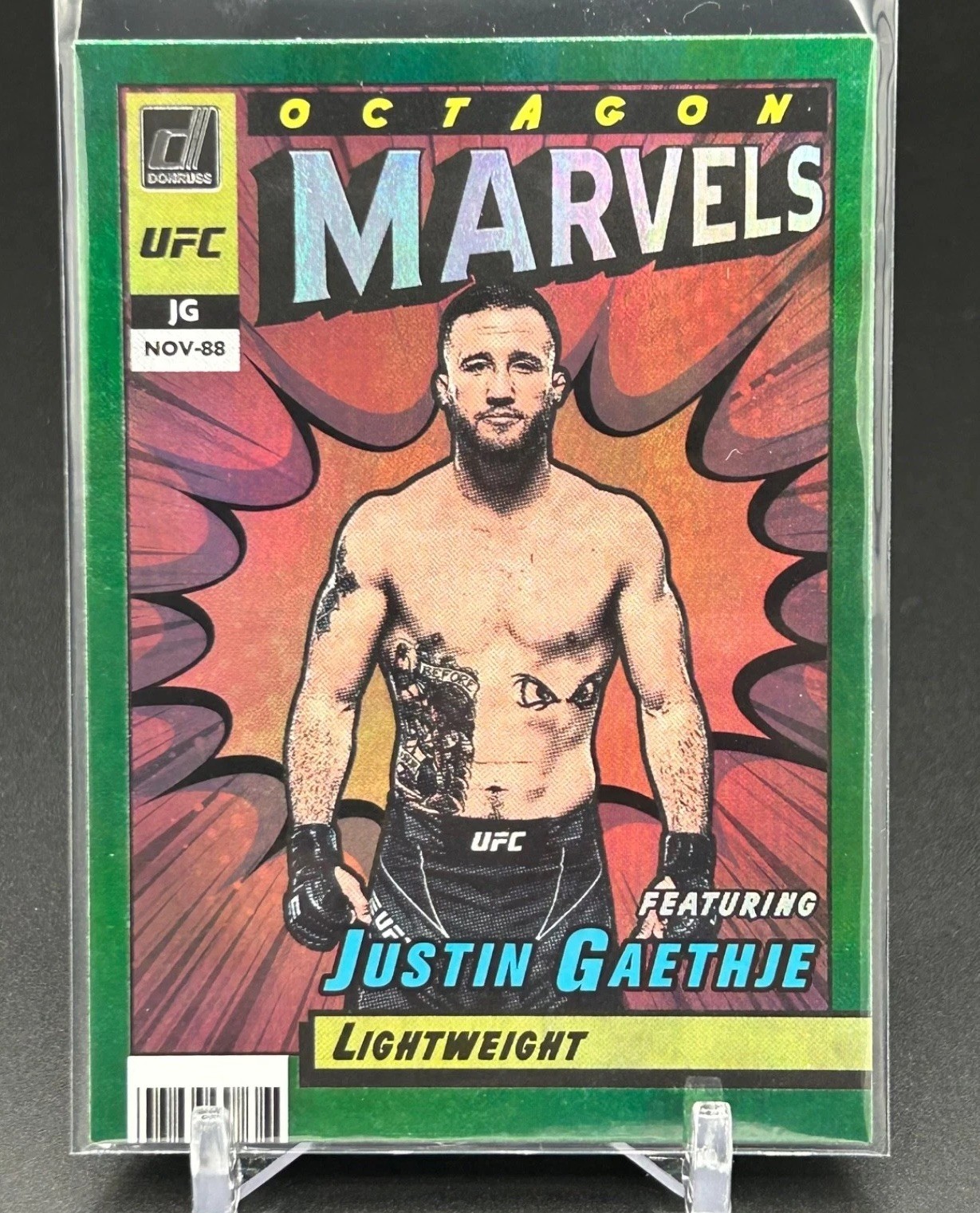 2022 Donruss UFC Octagon Marvels Justin Gaethje #15 Green Flood