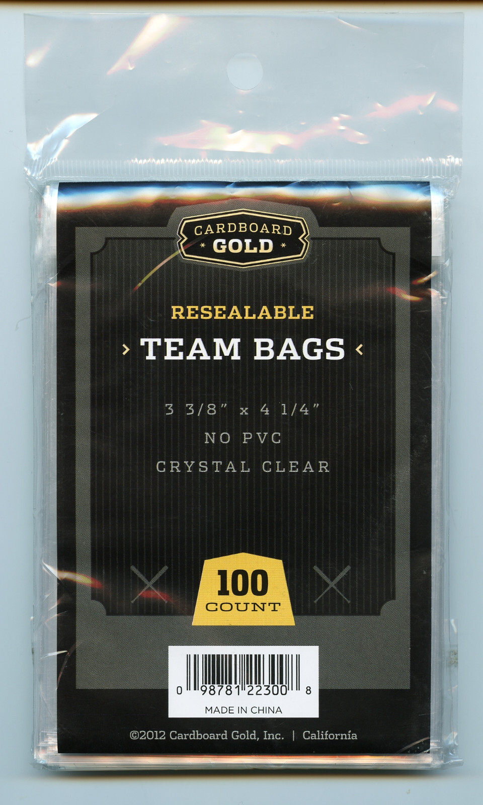100 Count (1 Pack) CBG Cardboard Gold Resealable Team Bags Crystal Clear