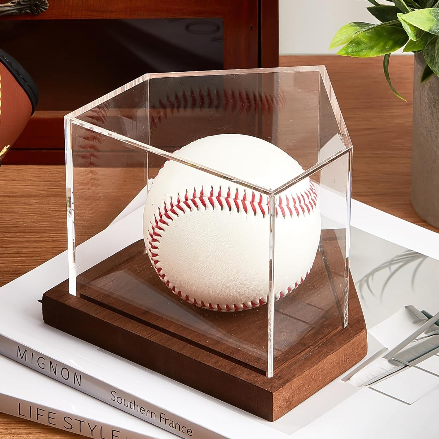 Baseball Display Case with Home Plate Shaped Wooden Base and Acrylic Baseball…