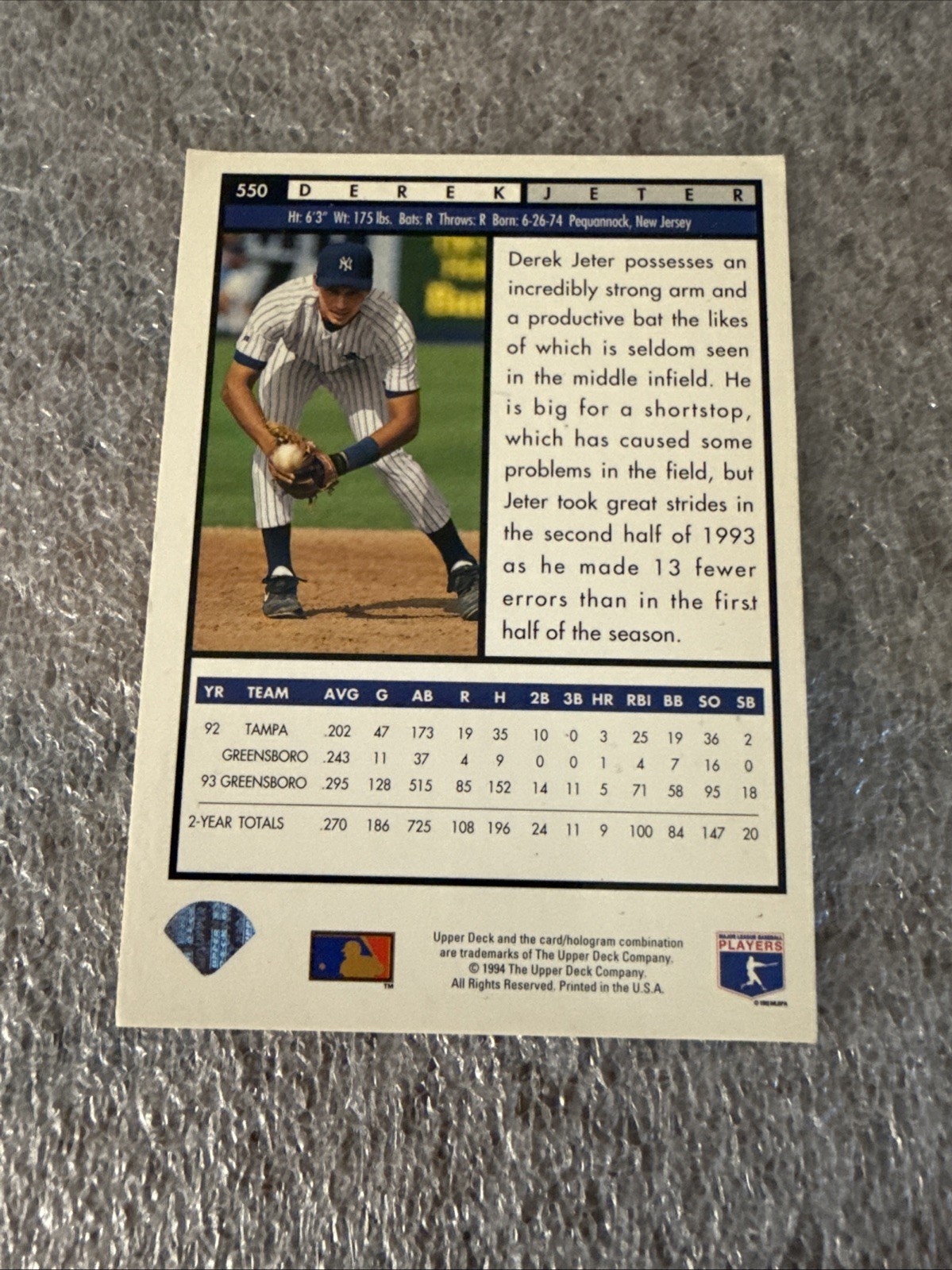 1994 Upper Deck Top Prospects #550 Derek Jeter Rookie RC HOF New York Yankees