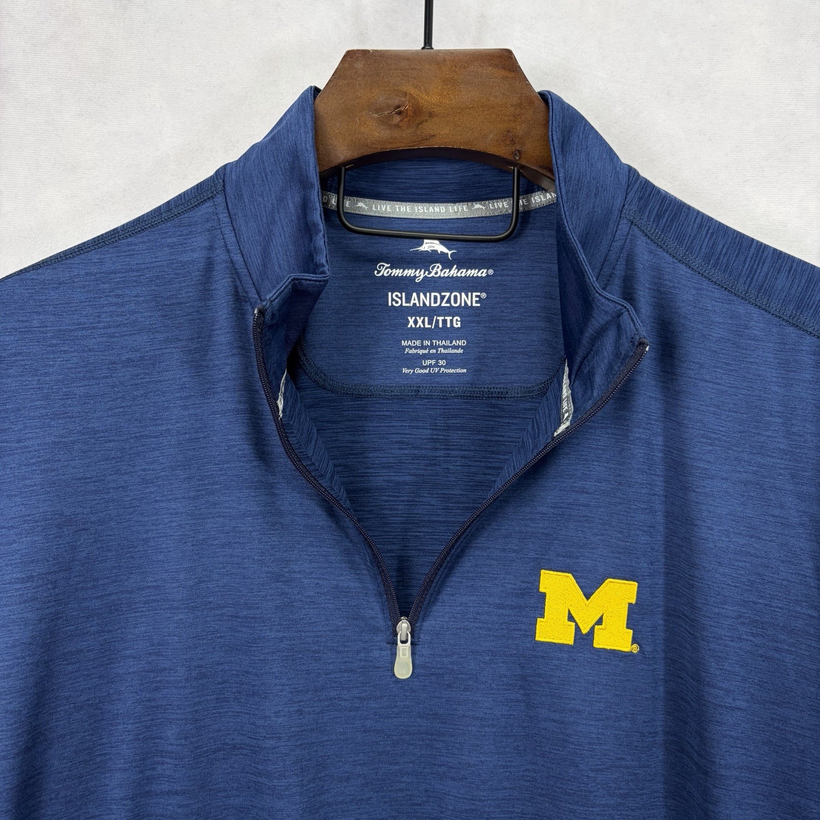 Tommy Bahama 1/4 Zip Pullover Mens 2XL XXL Blue Island Zone Michigan Wolverines
