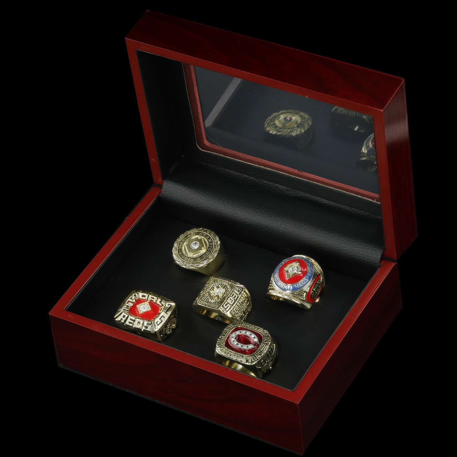 5PCS Cincinnati Reds World Series Rings Set With Box 1919 1940 1975 1976 1990