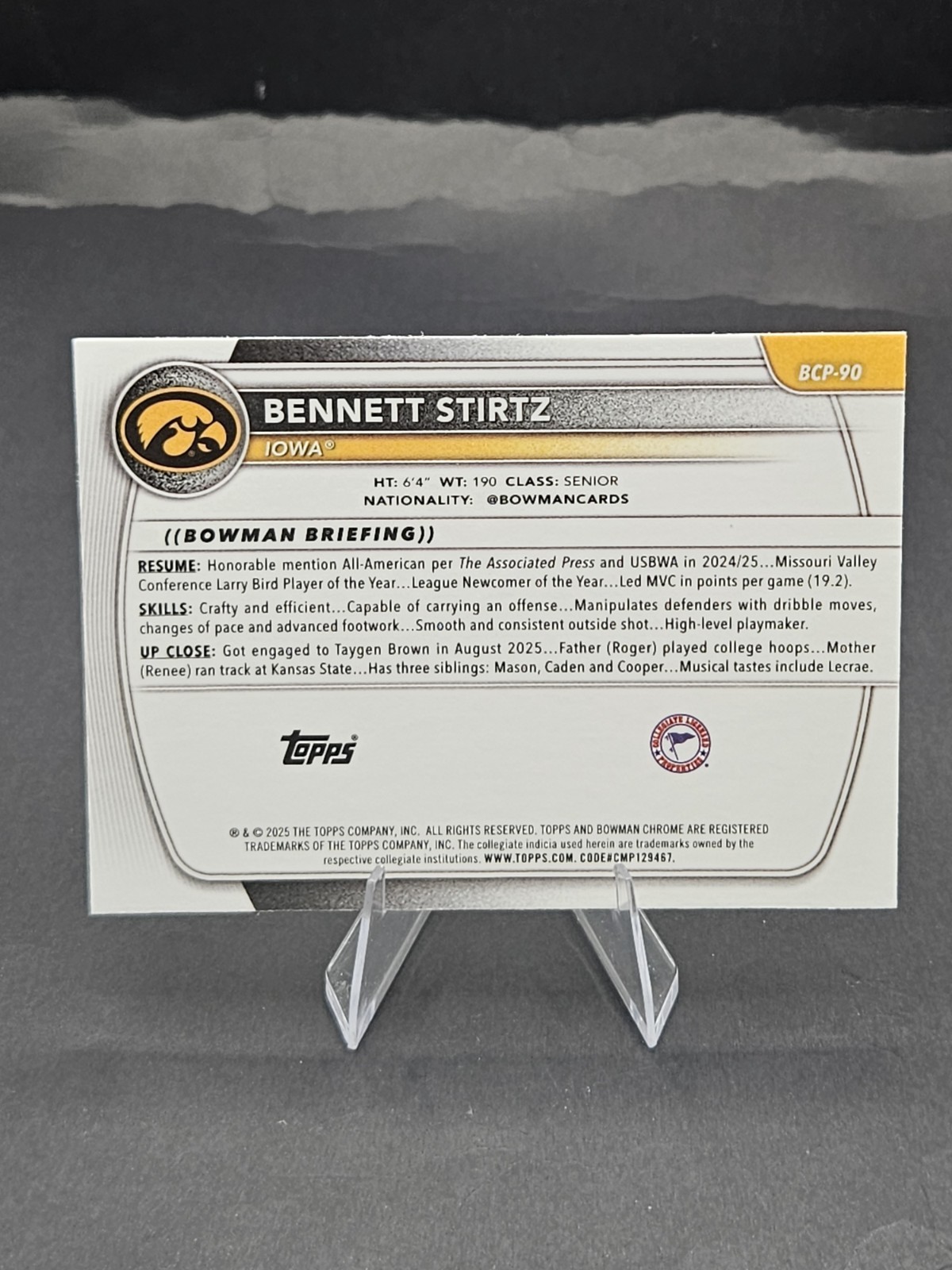 2025-26 Bowman – Chrome Prospects Bennett Stirtz #BCP-90 Reptilian Refractor…