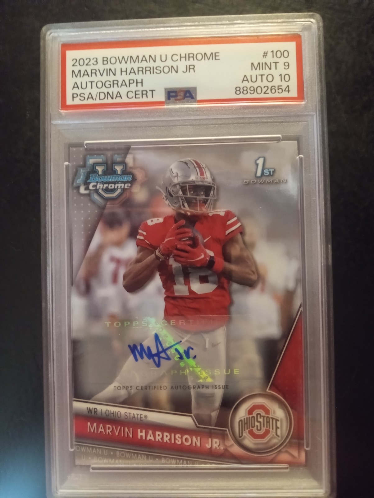 MARVIN HARRISON JR. 2023 Bowman University Chrome 1st Bowman AUTO SP PSA 9 w 10
