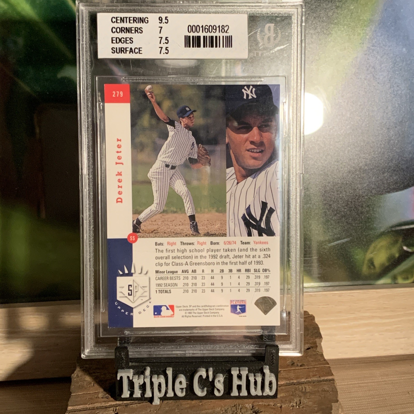 1993 Upper Deck SP DEREK JETER Foil #279 RC Prospects BGS 7.5 w/ Sub grades