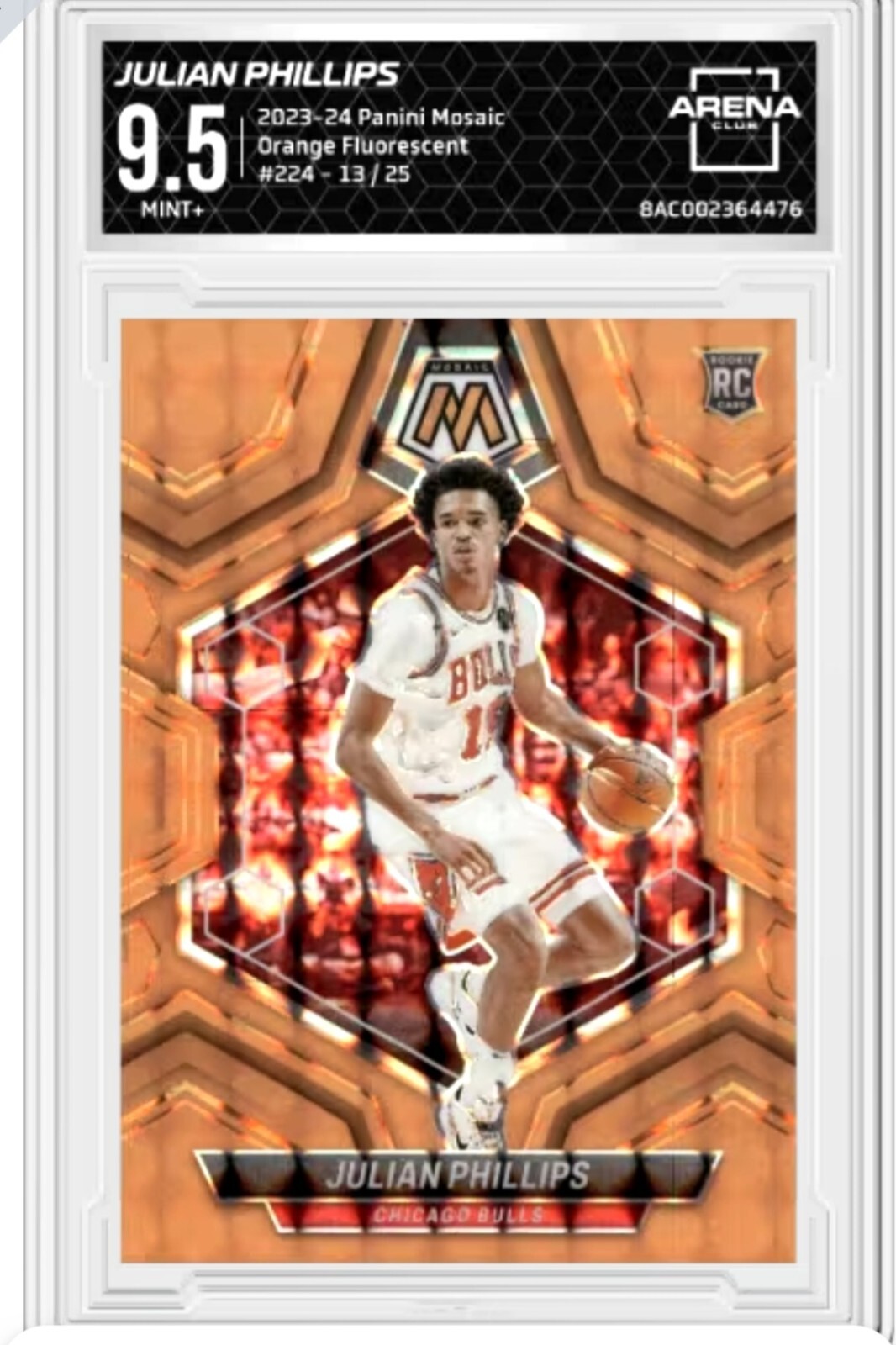 Julian Phillips 13 of 25 PANINI MOSAIC ORANGE FLUORESCENT #224 Arena 9.5 POP 1