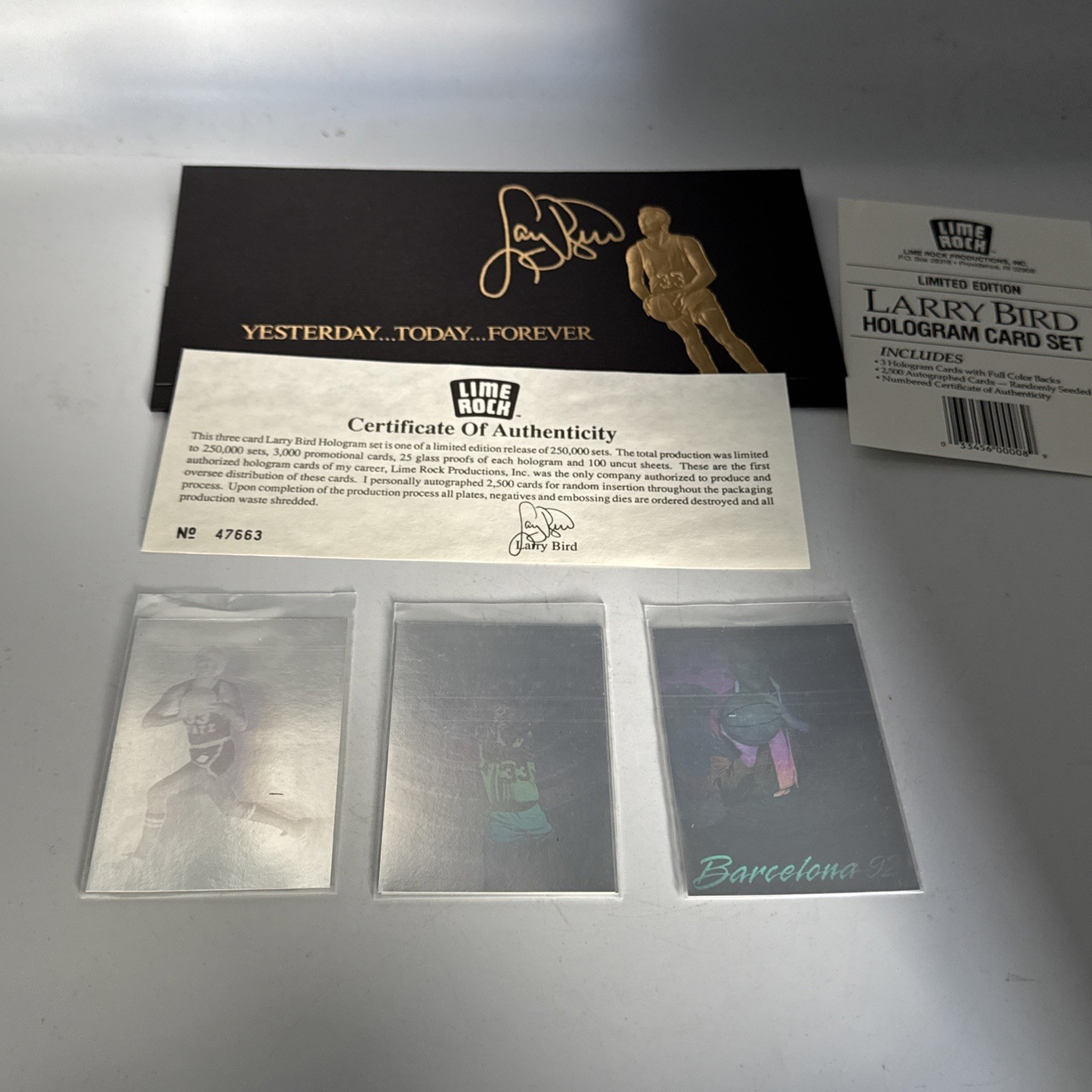 1992 Limited Edition Larry Bird Hologram 3 Card Set by Lime Rock With COA