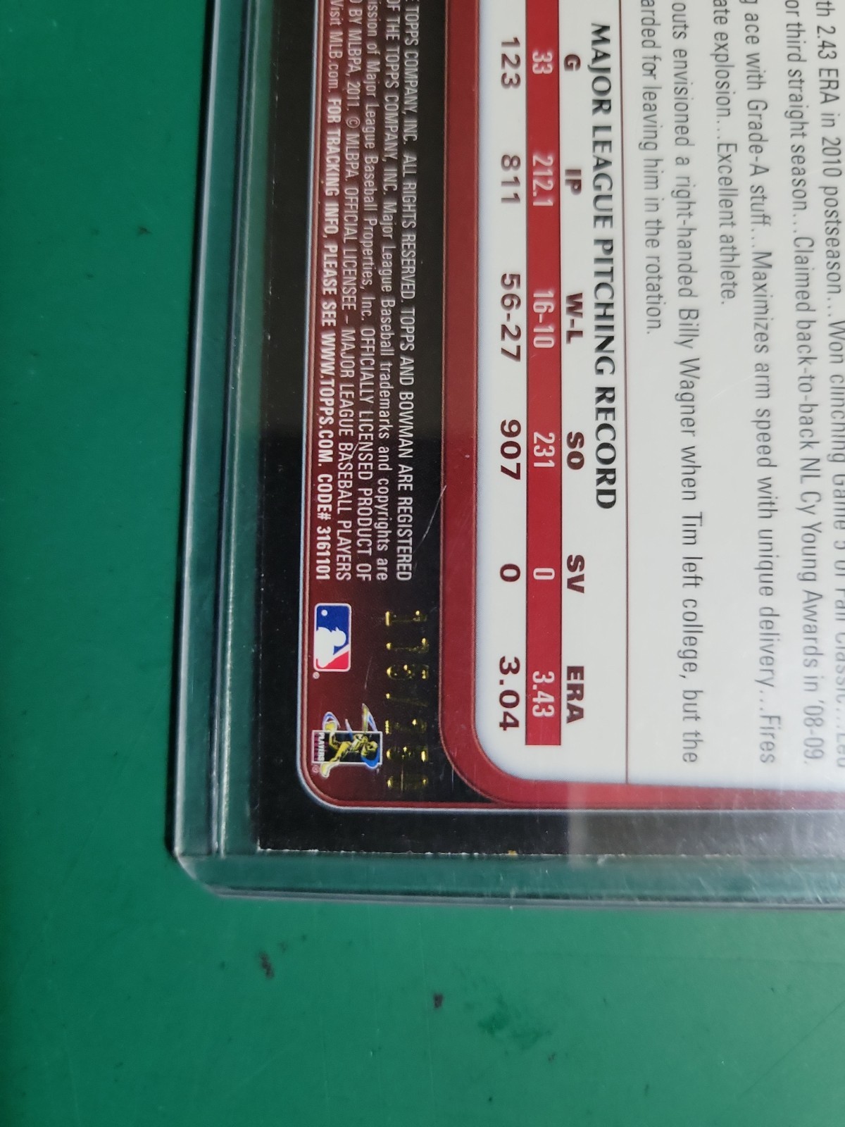2011 Bowman Baseball Paper Orange Tim Lincecum 175/250