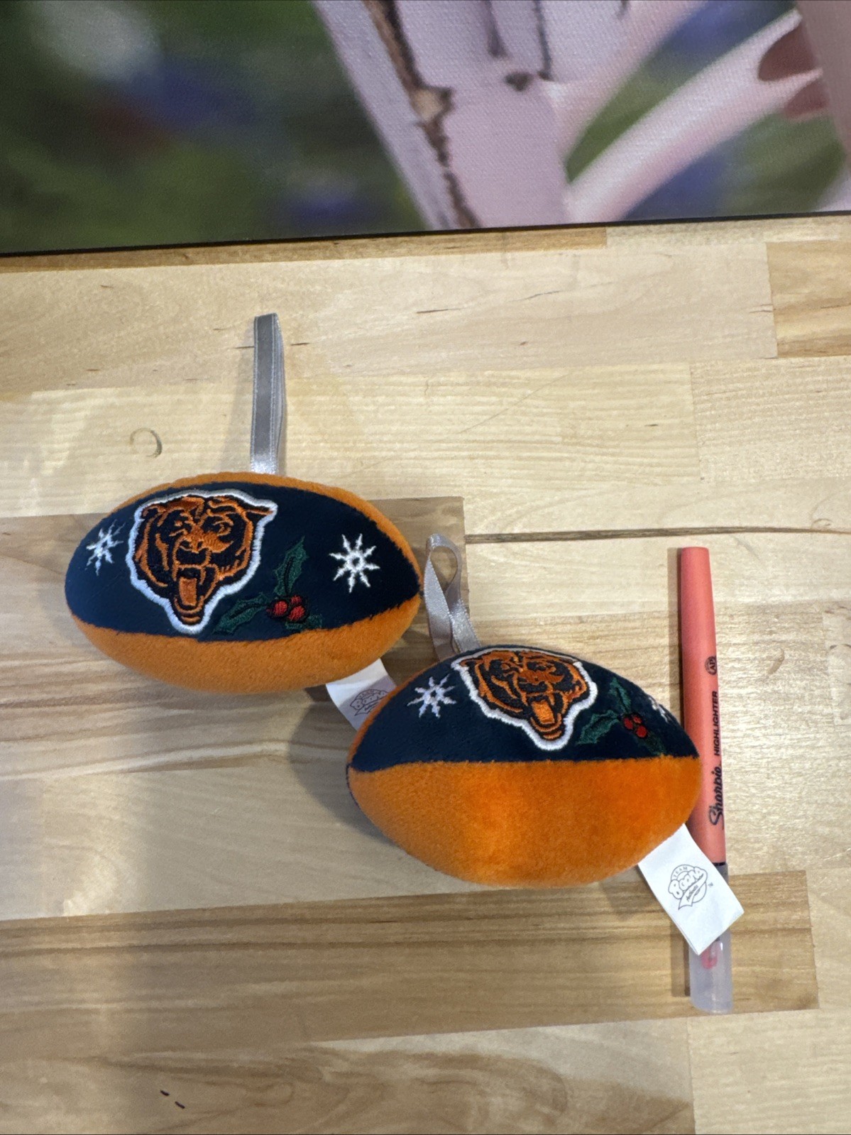NFL CHICAGO BEARS FOREVER COLLECTIBLES FOOTBALL ORNAMENTS (buyer gets 2)