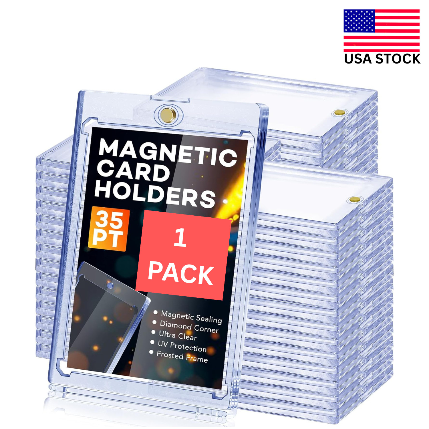 1 Pack Magnetic Trading Sports Card Holders 35pt One-Touch Hard UV Protection