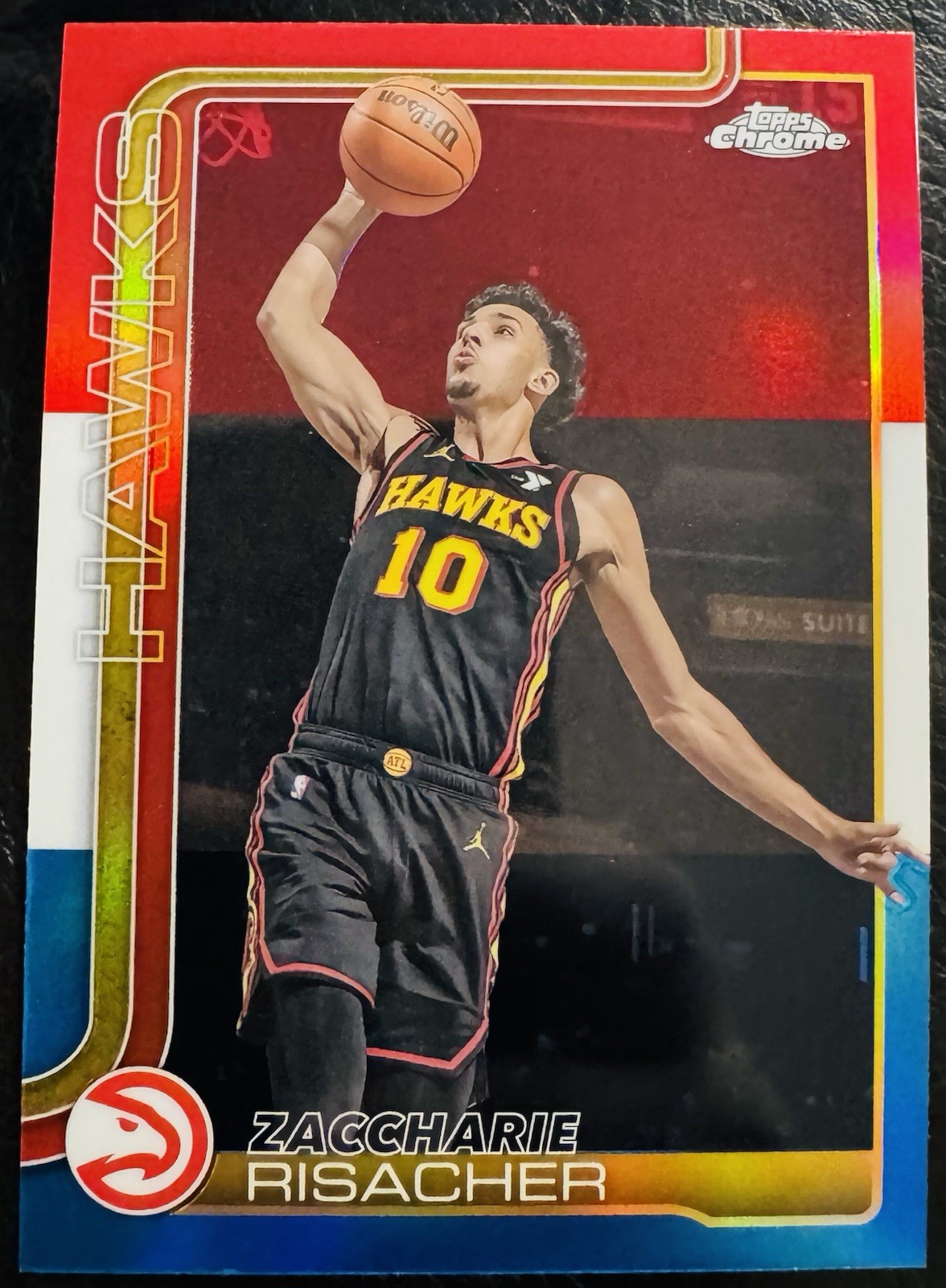 2025-26 Topps Chrome #2 Zaccharie Risacher Red White and Blue Refractor Hawks